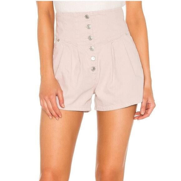 Free People We The Free Paris High Waisted Twill Pleated Short In Ivory Size 24 - Picture 2 of 6